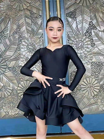 Children's Latin Dance dresses blue pink green Regulations Competition Uniforms Girls Professional Standards Grading Examination skirts - Moderndancedress.com
