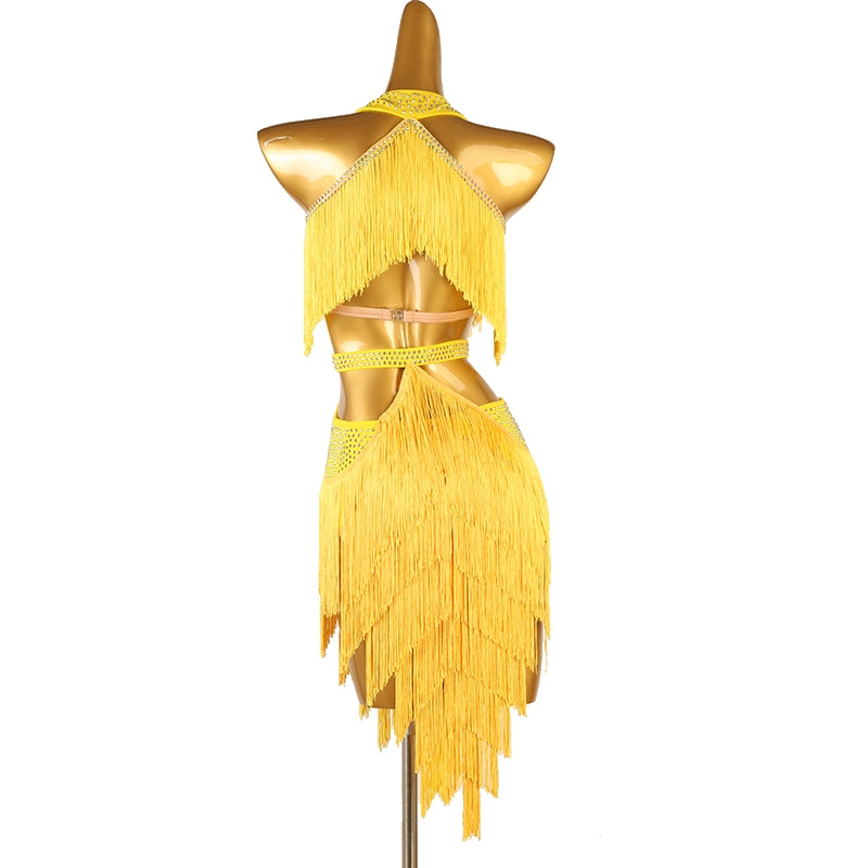 Latin Dance Competition Dresses for Women Girls Navy Yellow Blue Red Purple Dark Green Diamond Haler Neck Latin Salsa Rumba Chacha Dance Costumes - Moderndancedress.com