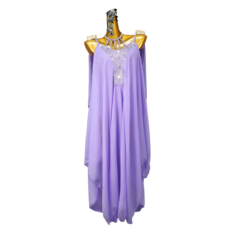 Purple Lavender Competition Latin Dance Dresses for Women Girls Rumba Salsa Dance Performance Costumes Flowy Skirts - Moderndancedress.com