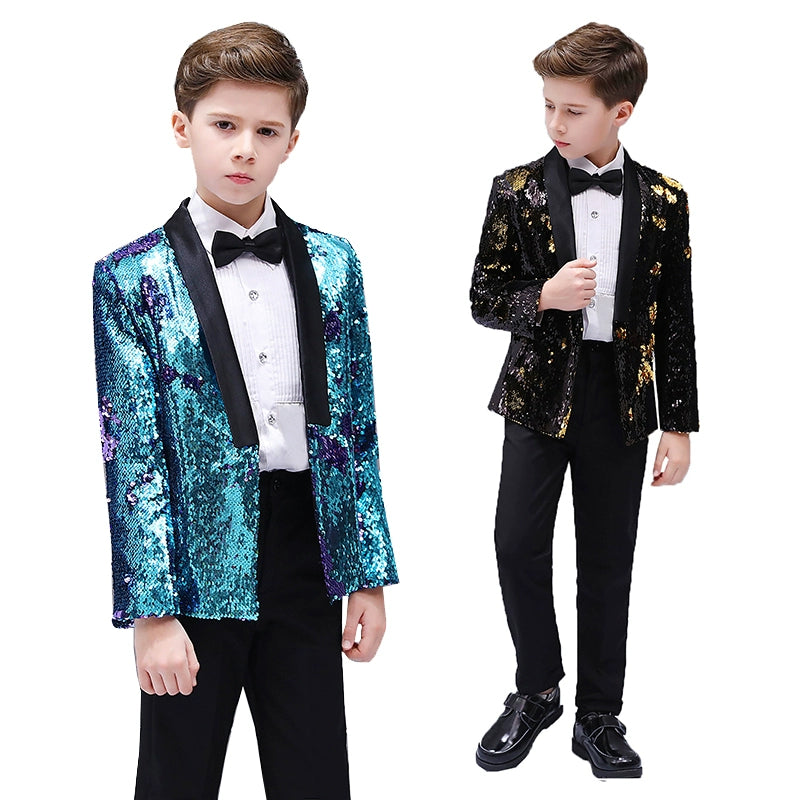 Boys Jazz Dance Costumes Children discolored sequins coat boy ;dress stage show piano performance boys flower dress suit