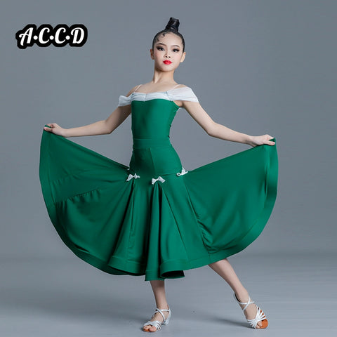 girls colorful ballroom dance dreses pink yellow kids professional standard  dance uniforms social performance dance clothes for kids - Moderndancedress.com