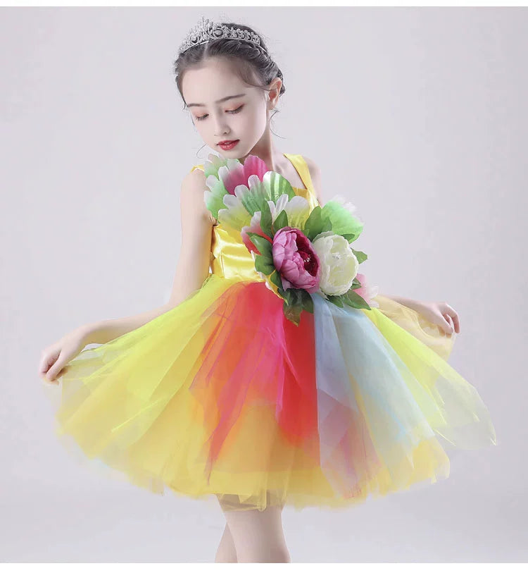 Children's Petal Sequins Jazz Dance Costume Kindergarten Chorus Performance Outfits Princess Tutu Skirt Princess Dresses for Girls - Moderndancedress.com