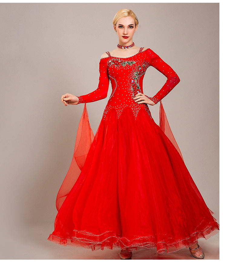 Competition Ballroom dance dress for women girls national standard dance waltz tango foxtrot smooth social dance performance gown for female - Moderndancedress.com