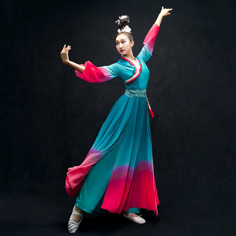 Chinese Folk Dance Costumes Classical Dance Costume Female Chinese Wind Fairy Modern Fan Umbrella Dance Adult