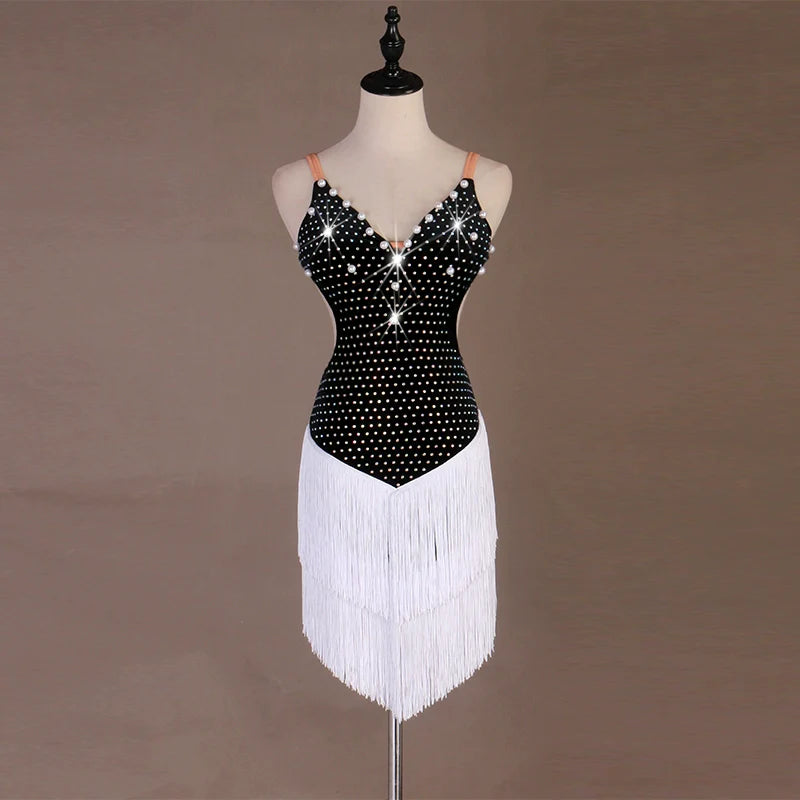 Latin Dance Dresses&amp;Skirts Women's Training / Performance Spandex Sequin / Ruched / Tassel Sleeveless Dress / Samba - Moderndancedress.com