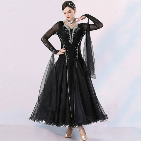 Red Rhinestones Ballroom Dance Dresses for Women Girls Royal Blue  Black Waltz Tango Ballroom Dance Skirt Professional Modern Dance Costumes - Moderndancedress.com