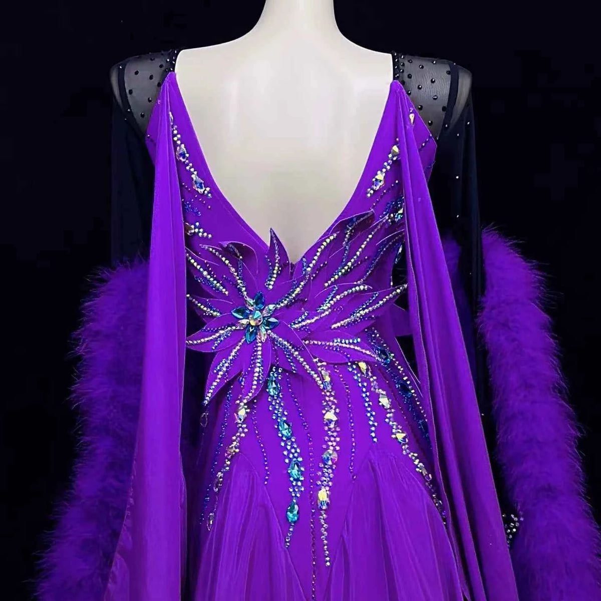 Custom Royal Purple Ballroom Dance Dress 3D Flower Applique Waltz Foxtrot Smooth Dance Gown