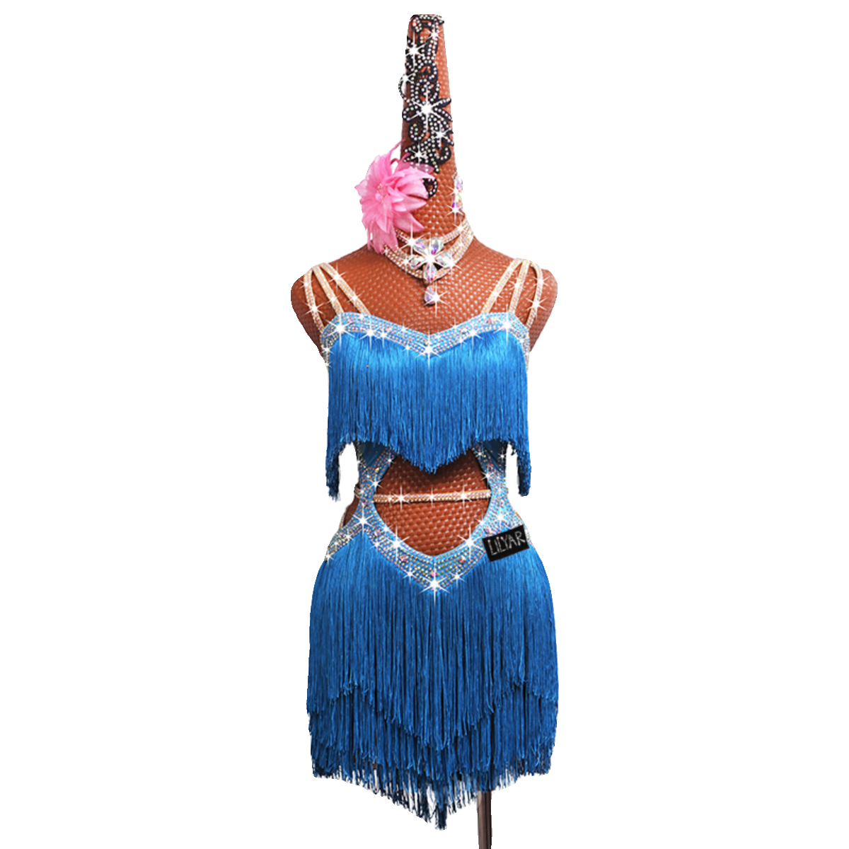 Ladies blue tassel professional Latin dance dresses for women girls competition salsa rumba chacha solo dance diamond skirt - Moderndancedress.com