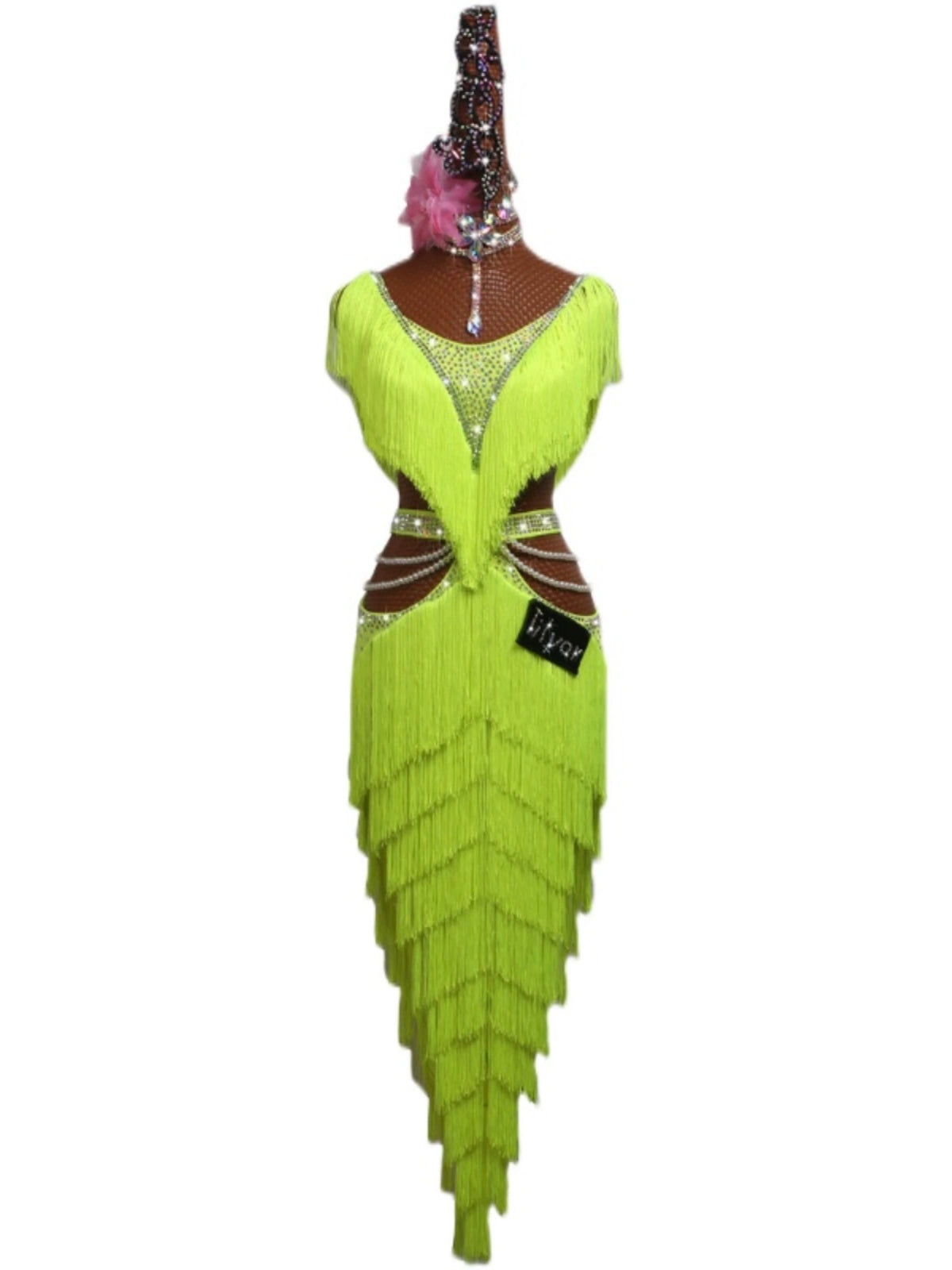 Women girls Latin dance competition dresses fluorescent yellow latin salsa rumba chacha ballroom performance dance tassel skirts - Moderndancedress.com