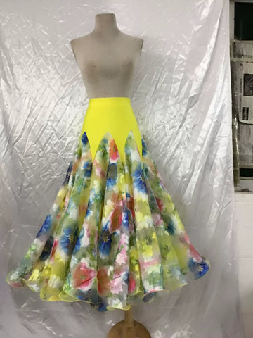 Customized Floral Modern Ballroom Dance Skirts Women Adult Waltz National Standard Tango Dance Performance Competition Skirts - Moderndancedress.com