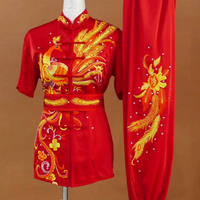 Customized size Embroidered Phoenix Competition Chinese Kungfu uniforms wushu performance Taichi clothing Changquan Nanquan Suit for adult kids - Moderndancedress.com