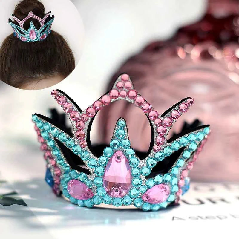 Rhythmic Arts Gymnastics Head Piece for Kids Blue Shiny Figure Skating Dance Rhinestone Crown Hair Band Latin Ballroom Hair Accessories