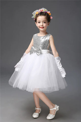White Sequin children jazz dance dresses performance clothes chorus boys  outfits Dress Short Sleeve British shirt princess skirt - Moderndancedress.com