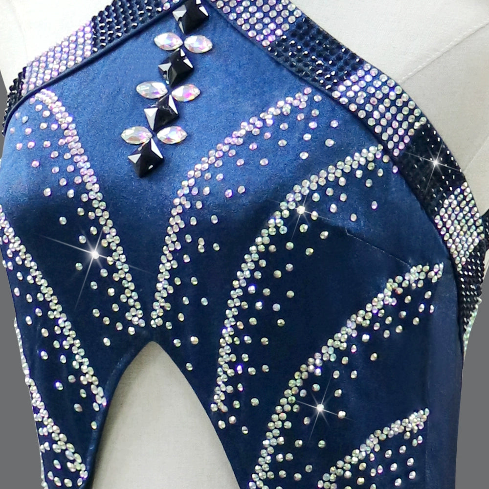 Navy Blue Fringe Latin Dance Competition Performance Costume for Women Girls Blackpool Professional Dance Stage Salsa Rumba Chacha Dance Dresses - Moderndancedress.com
