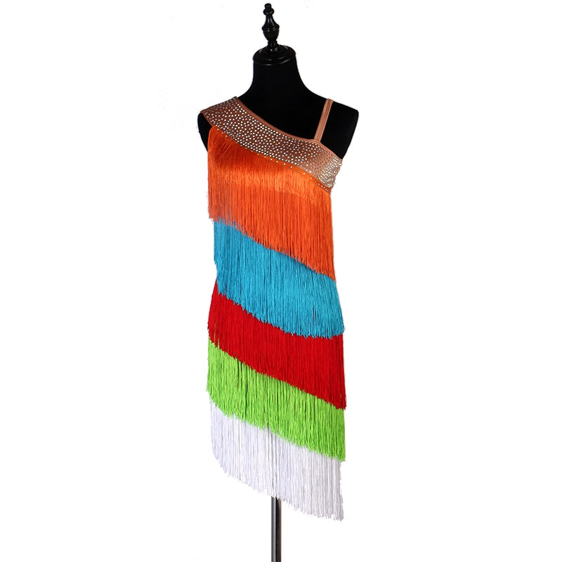 Colorful Latin dance dress with tassel dress