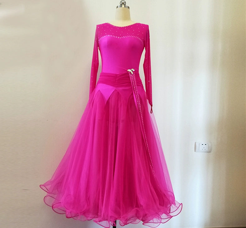 Custom Size Dark Green Red Pink Competition Ballroom Dance Dresses for Women Girls Kids National Waltz Tango Sparkling Dancing Long Gown - Moderndancedress.com