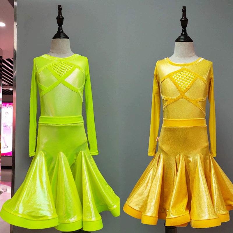 Girls Latin Dance Dresses Latin Dance Competition Provides Girls&amp;apos;Divided Button Show Clothes for Professional Art Examination, Dance Clothes - Moderndancedress.com