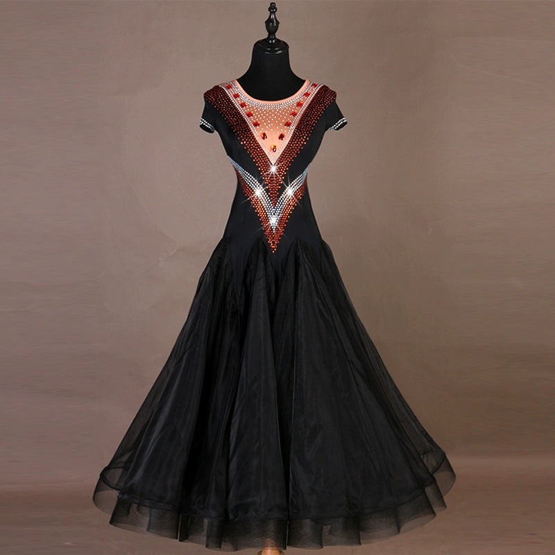 Ballroom Dance Dresses High-end modern dresses, dresses, short-sleeved ballroom dances, Waltz group performance uniforms - Moderndancedress.com