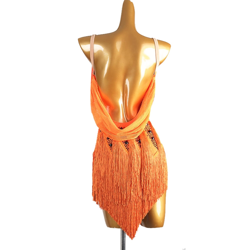 Orange Fringed Latin Dance Competition Dress Women girls Gradual Rumbacha salsa chacha Dance Skirts - Moderndancedress.com