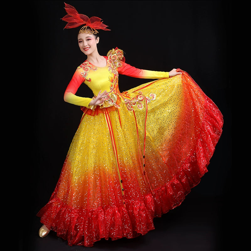 Chinese Folk Dance Costume Opening Dance Big Dress Show Dress Atmospheric Accompaniment Dress Late Adult Modern Dress Dance Dress