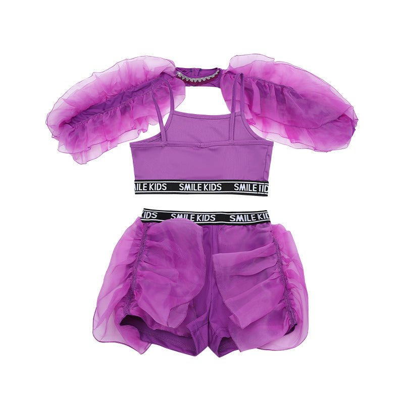 Children Rapper singers hiphop street jazz dance costumes for kids girls model show runway performance purple outfits for Girls - Moderndancedress.com
