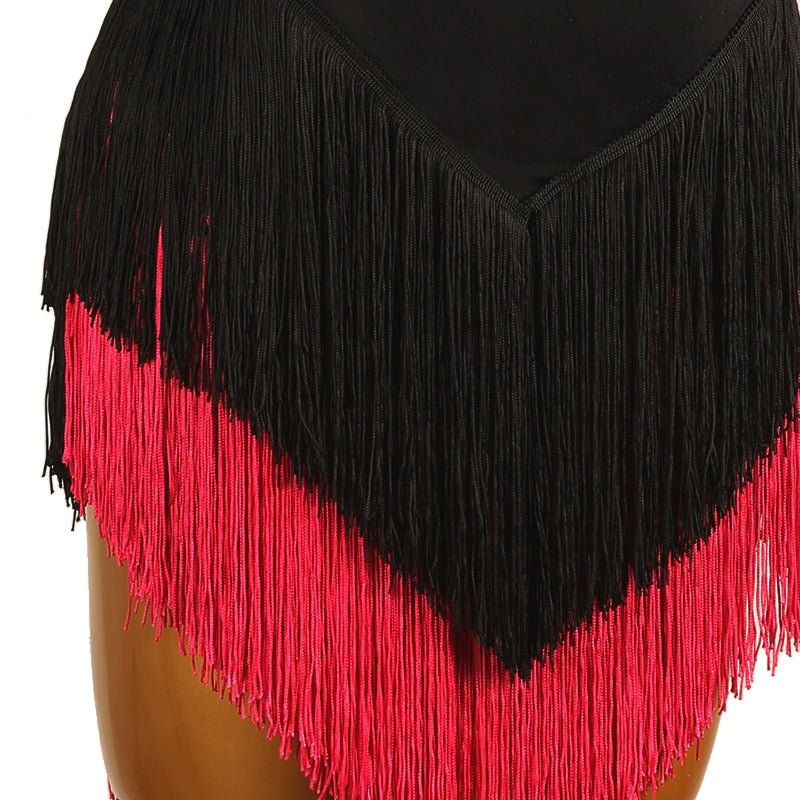 Black red gradient tassels long latin dance dresses for women girls Swallowtail concert Latin salsa rumba ballroom performance skirts - Moderndancedress.com