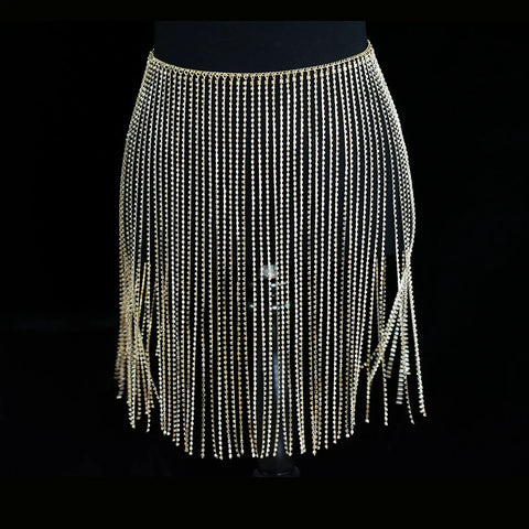 Women girls latin jazz rave dance Rhinestone tassel waist chain hollow bling hot pole dance tassel skirt belly dance body chain belts - Moderndancedress.com