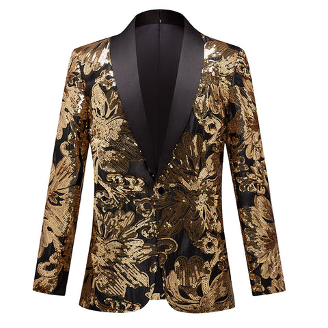 British Style Gold Squins Jazz Dance Coats for Men Youth Host Singer Music Production Band Performance Jacket Wedding Party Grooms Suit Coats - Moderndancedress.com