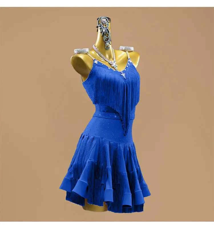 Custom Size Royal Blue Fringe Latin Dress Salsa Chacha Performance Costumes