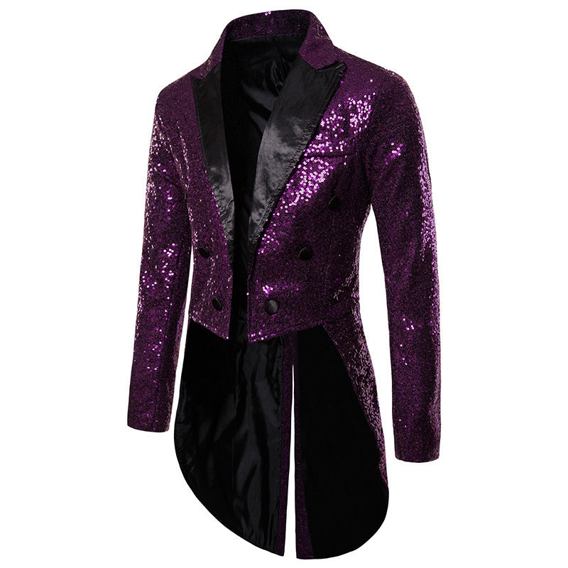 Men's Jazz Dance Costumes Pink Green Gold Sequin Magician Singers Host Tuxedo Coats Banquet Nightclub Jackets - Moderndancedress.com