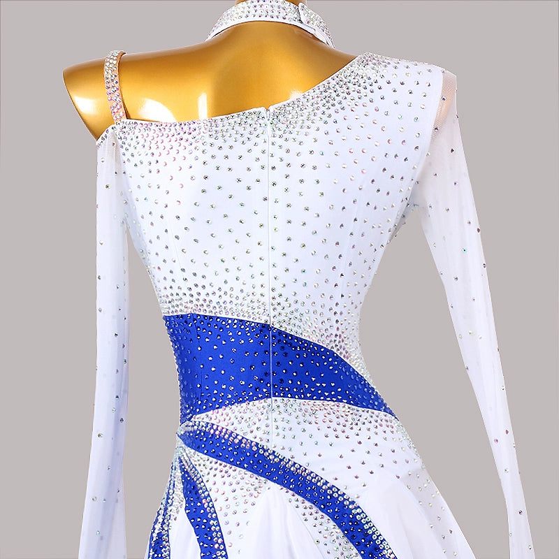 Custom Size Royal Blue White Ballroom Dance Dresses for Women Girls Waltz Tango Foxtrot Smooth Dance Long Swing Skirts