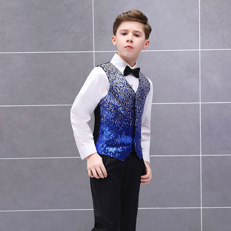 Boys Jazz Dance Costumes Colorful gradient sequins waistcoat boy stage presenter recitation performance horse clip children walk show suit - Moderndancedress.com