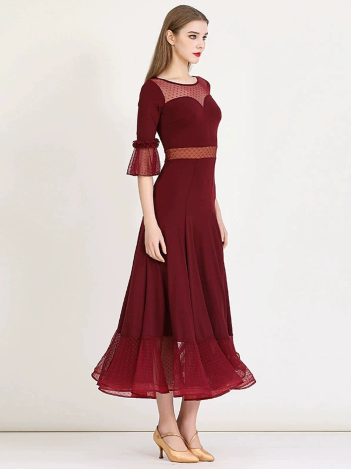 Black wine ballroom dance dresses for women girls Elegant modern waltz tango foxtrot dance dress - Moderndancedress.com