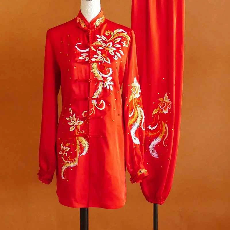 Custom Size Tai Chi Clothing Purple Blue Embroidered Flowers Wushu Martial Arts Competition Uniforms Baduanjin Clothes