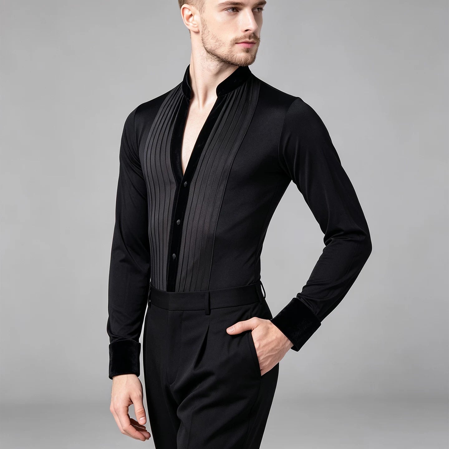 Men's Latin Ballroom Dance Shirt Striped Stand-up Collar Waltz Tango Flamenco Dancing Body Tops