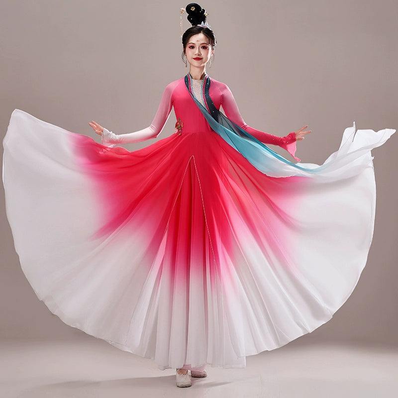 hot pink chinese folk Classical dance costumes hanfu fairy princess dress Female umbrella fan dance art test dance cltohes - Moderndancedress.com