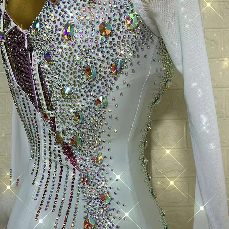 Customized Size Light Purple Crystals Competition Ballroom Dance Dresses for Women Girls Rhythm Smooth Foxtrot Waltz Performance Gown - Moderndancedress.com