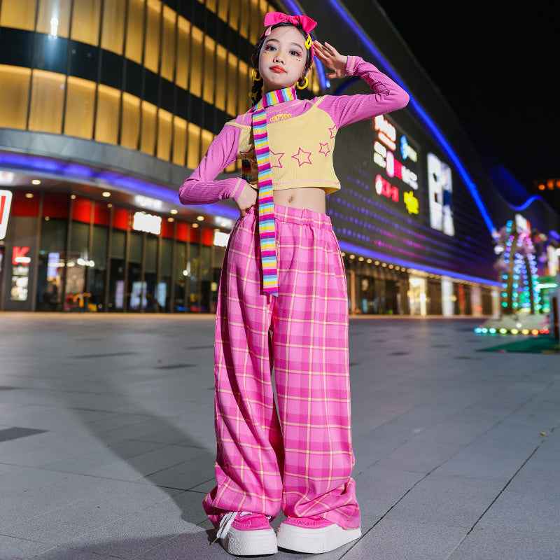 Girls Jazz Costumes Girls off Shoulder Long-Sleeve Suit Korean Fashion Fried Street Girls Jazz Catwalk Performance Wear - Moderndancedress.com