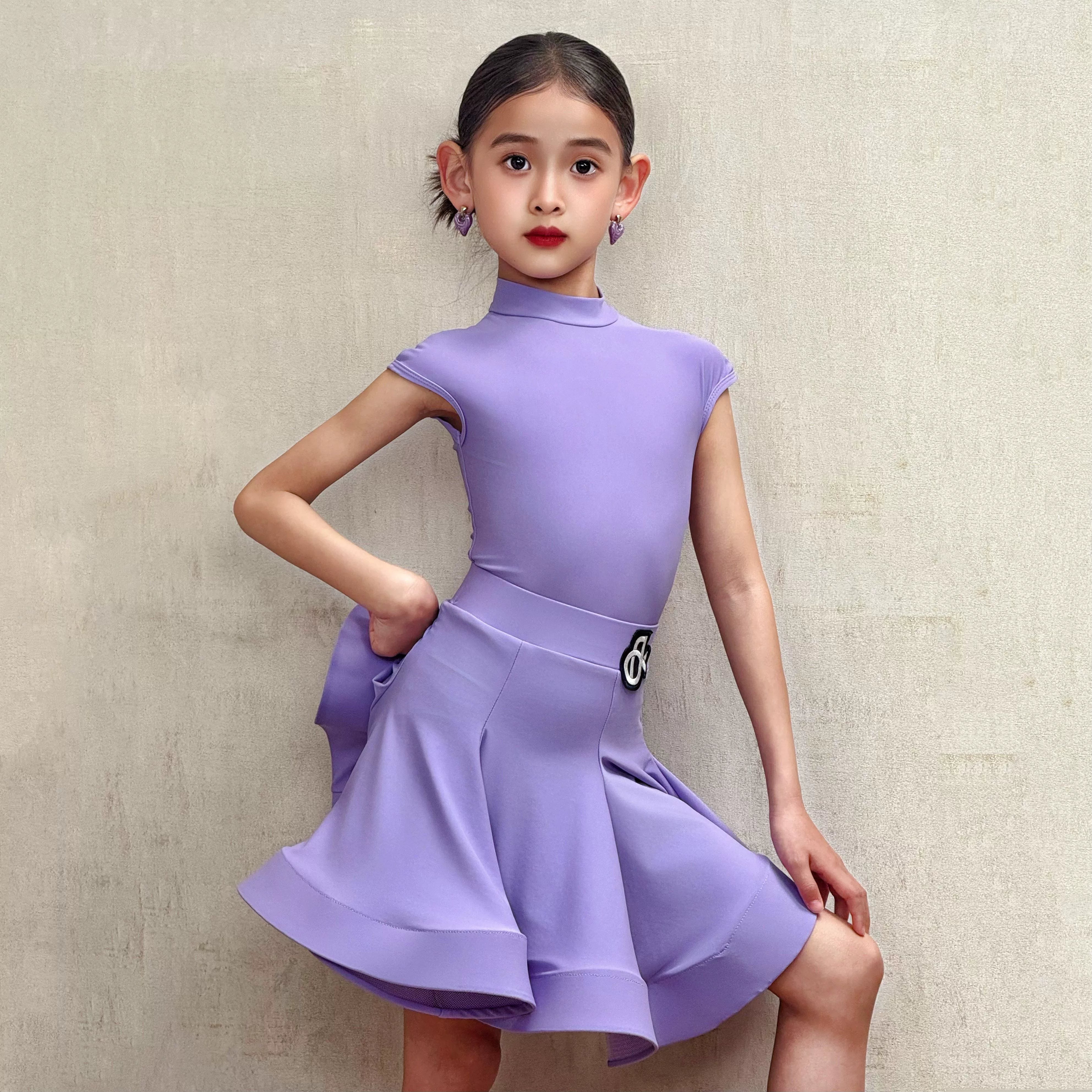 Girls Latin Dance Dresses for Kids Children Ballroom Salsa Rumba Chacha Regulations Performance Costumes - Moderndancedress.com