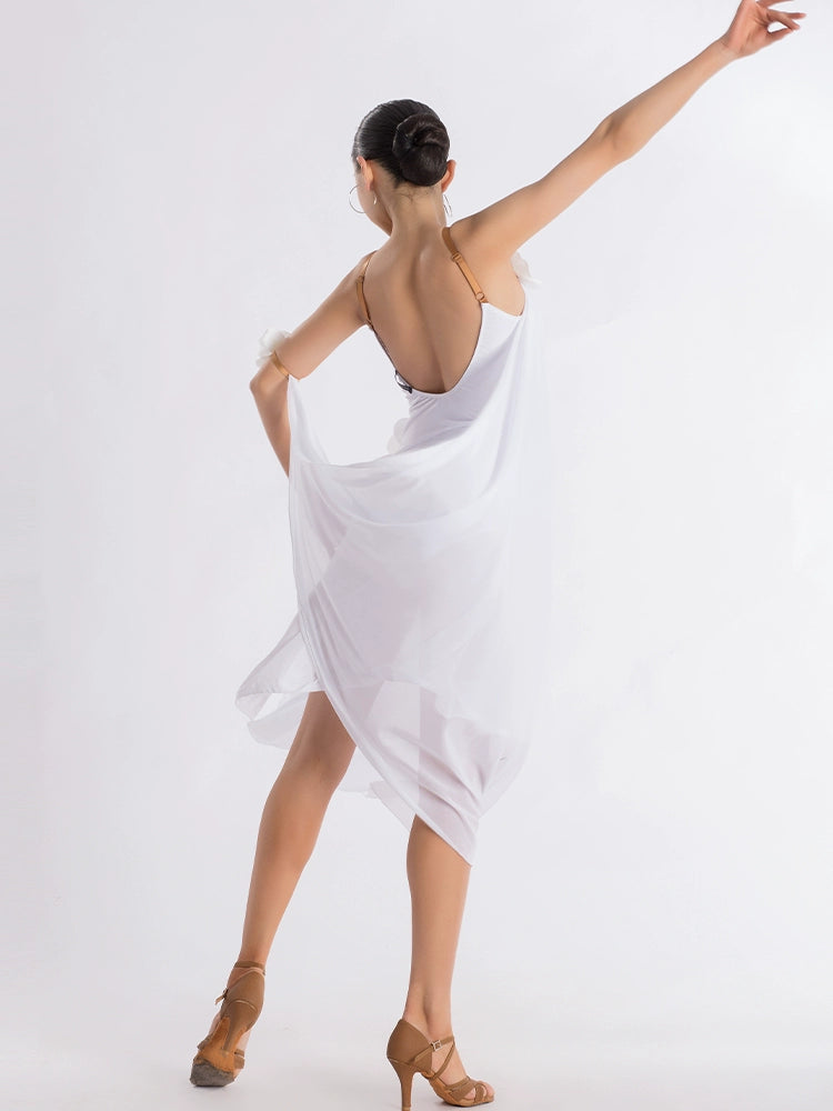 White Latin dance dresses for women girls junvenile salsa rumba chacha latin art test performance costumes for female - Moderndancedress.com