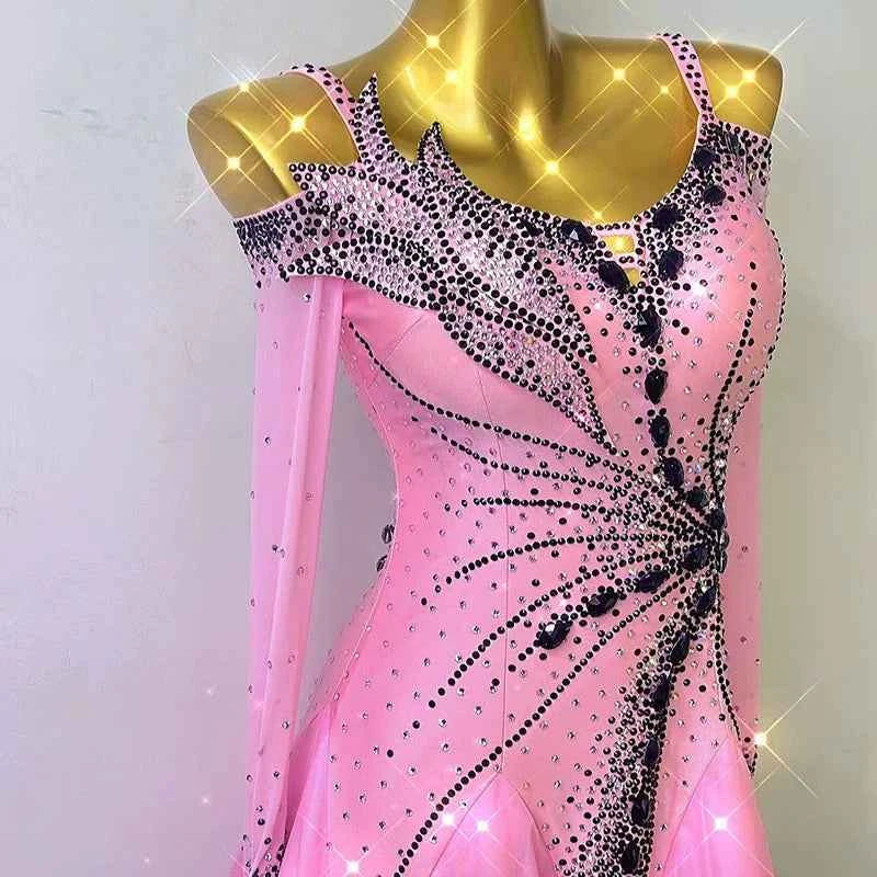 Custom Size Pink Gradient Competition Ballroom Dance Dresses for Women Girls Waltz Tango Foxtrot Dance Gown