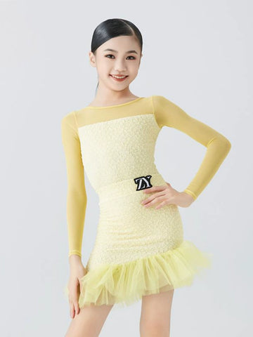 Yellow Light Blue Latin Dance Dresses for Kids Girls Salsa Rumba Chacha Dance Costumes Modern Dance Outfits for Children - Moderndancedress.com