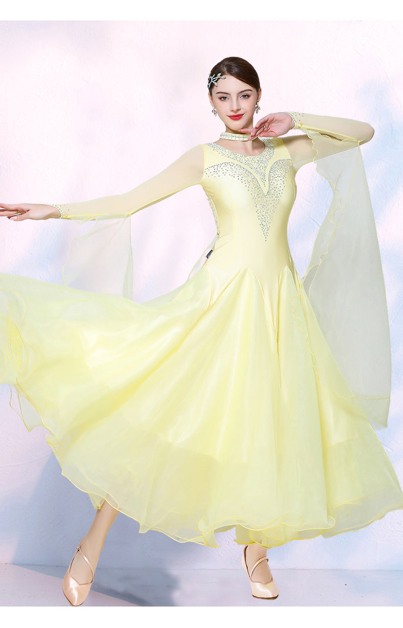 Turquoise Yellow Competition Ballroom Dance Dresses for Women Girls Waltz Tango Rhythm National Dance Gown - Moderndancedress.com