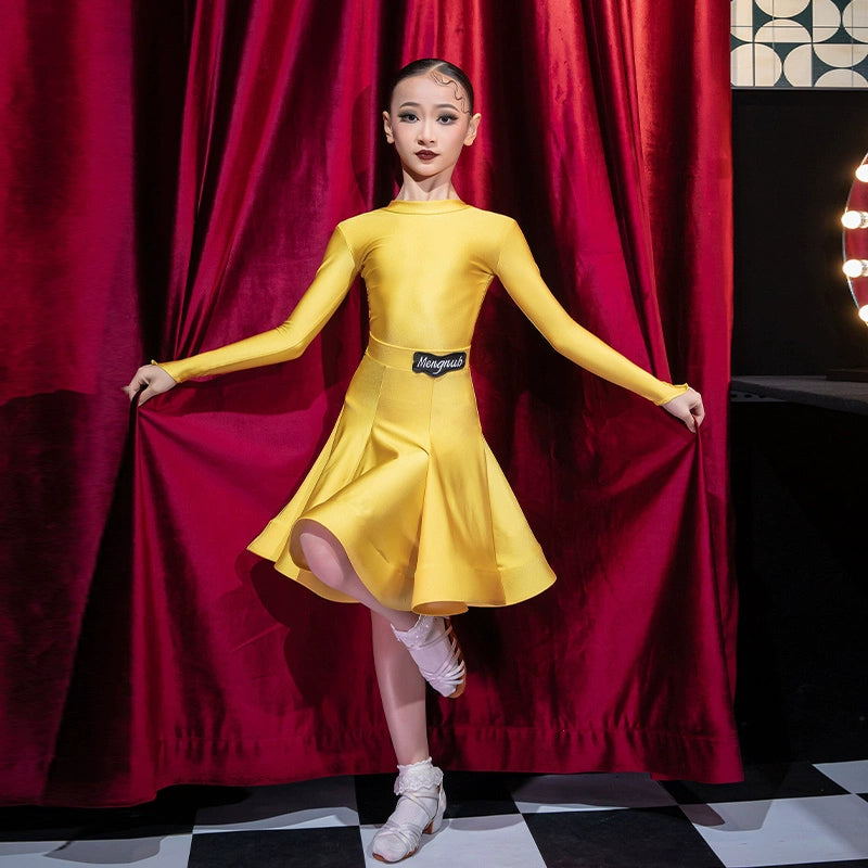 Children's pink Latin dance dresses ballroom dance skirts Juvenile ballroom latin salsa practice text dancing suit  for girls - Moderndancedress.com