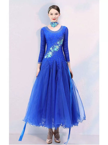 Competition Green blue ballroom dance dresses for women girls bling Modern dance  big swing skirt foxtrot smooth tango rhythm dancing gown - Moderndancedress.com
