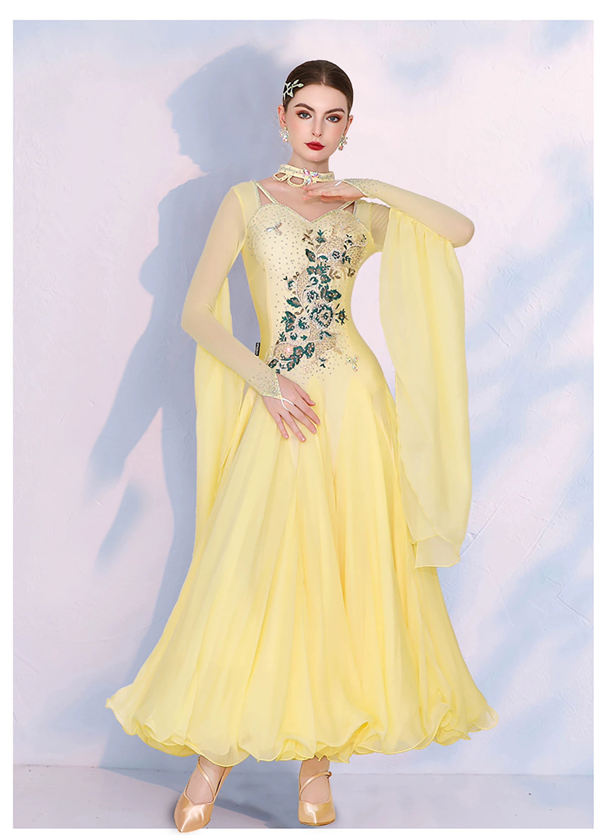 Women Yellow Ballroom Dance Dress - Waltz Competition Tango Gown