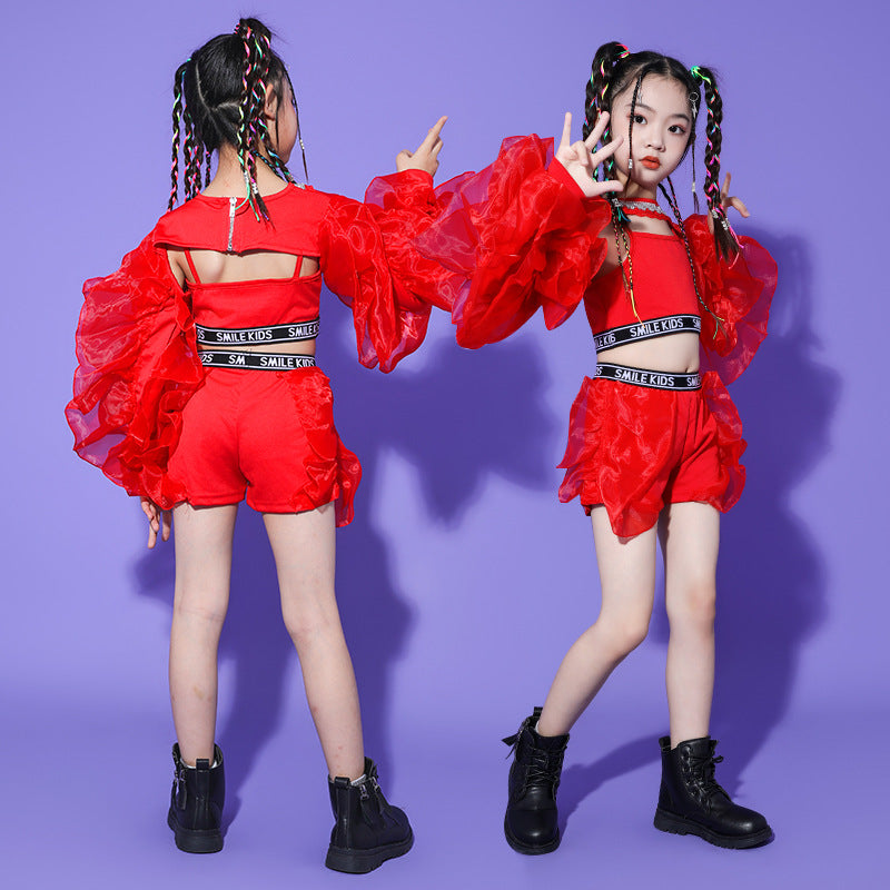 Children's street Hiphop dance jazz costumes for girls gogo dancers model carnival rehearsal performance outfits for kids - Moderndancedress.com