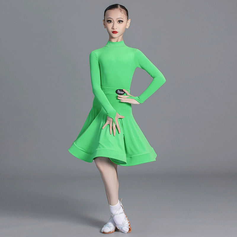 Girls light blue pink green Latin Dance Competition dresses ballroom salsa rumba cha cha Regulations Costume for kids - Moderndancedress.com