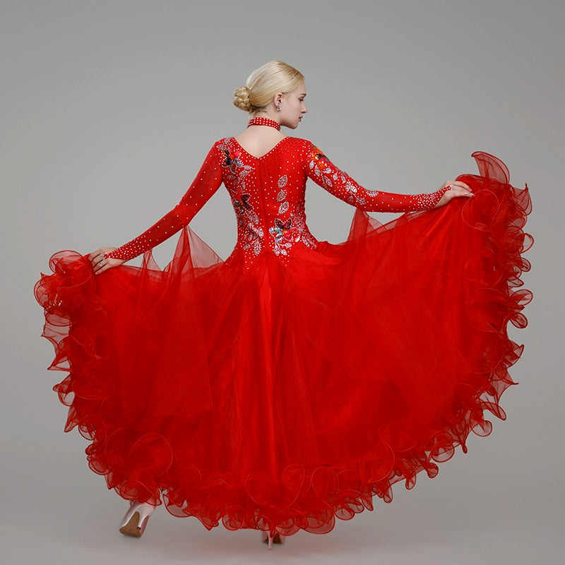Modern Ballroom Dance Dresses for Women Girls Blue Red Black Bling Waltz Tango Foxtrot Rhythm Group Dance Costume Party Performance Ball Gown - Moderndancedress.com