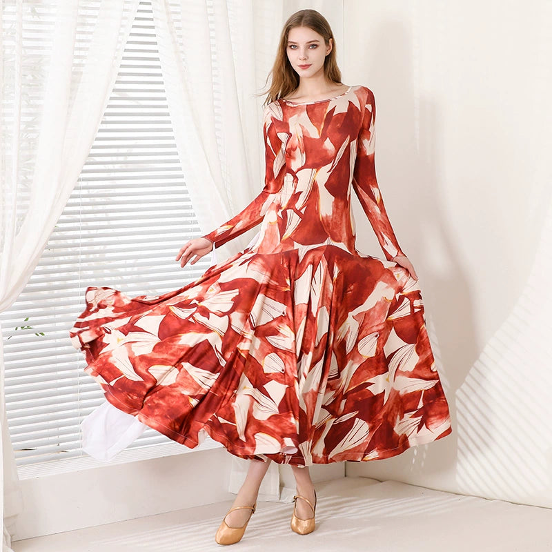 Rose White Flowers Floral Ballroom Dance Dresses for Women Girls Modern Waltz Tango Foxtrot Rhythm Flamenco Dance Costume - Moderndancedress.com